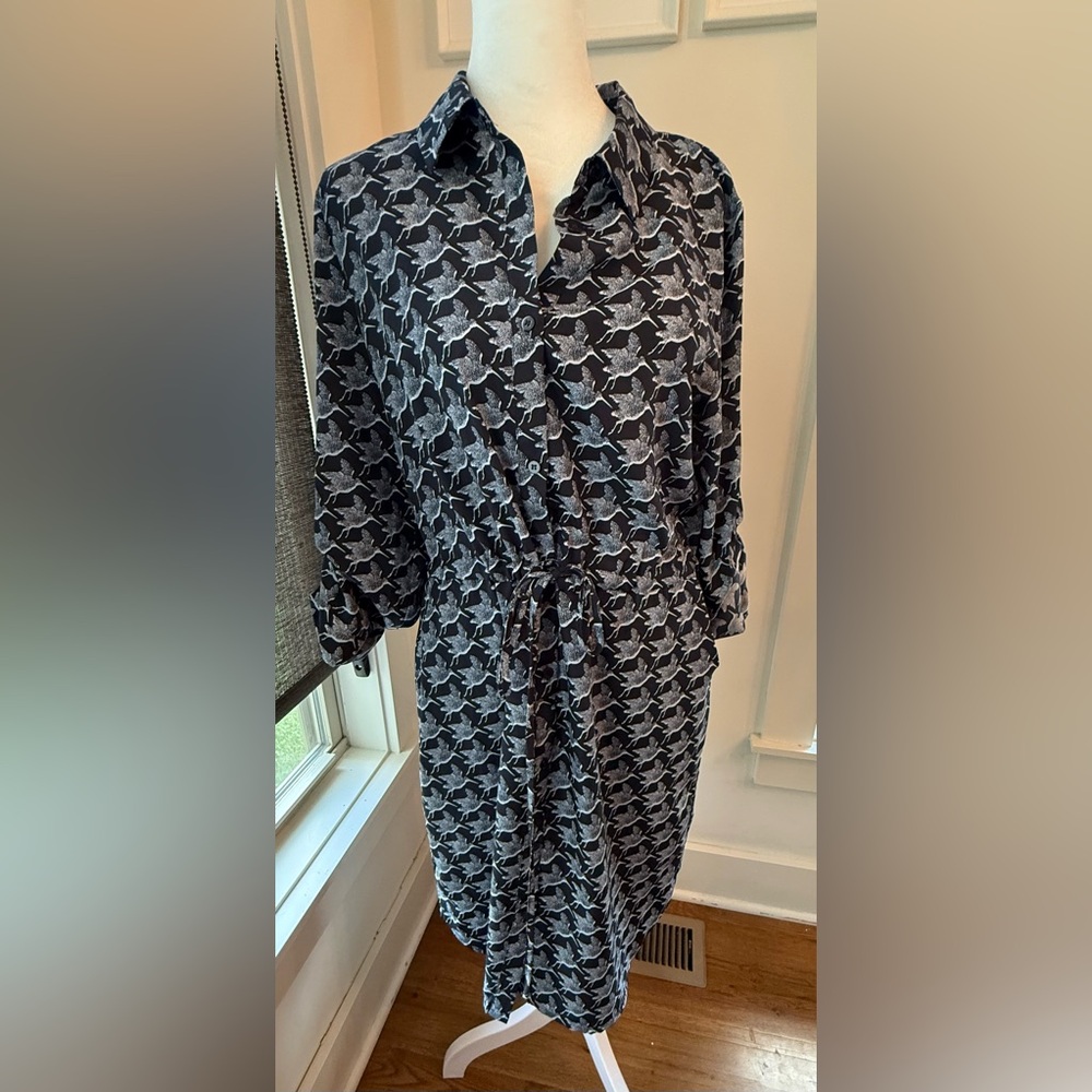 Maison Jules Navy Bird Print Dress. Size L